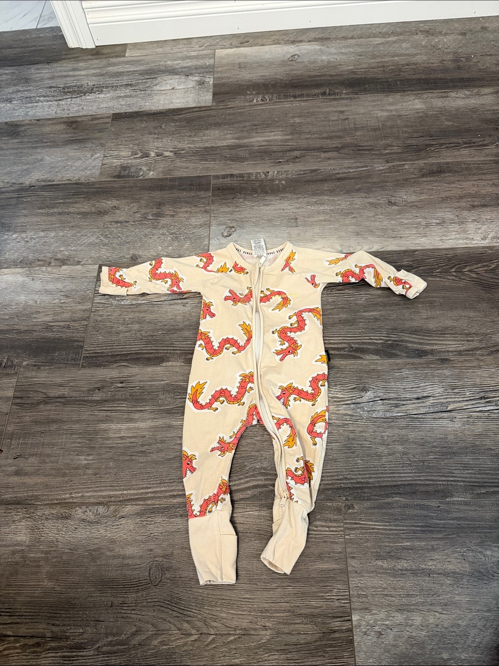 Bonds Kids Dragon-Print One-Piece in Cream and Red